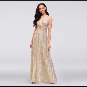 BRAND NEW David’s Bridal gold sequin dress